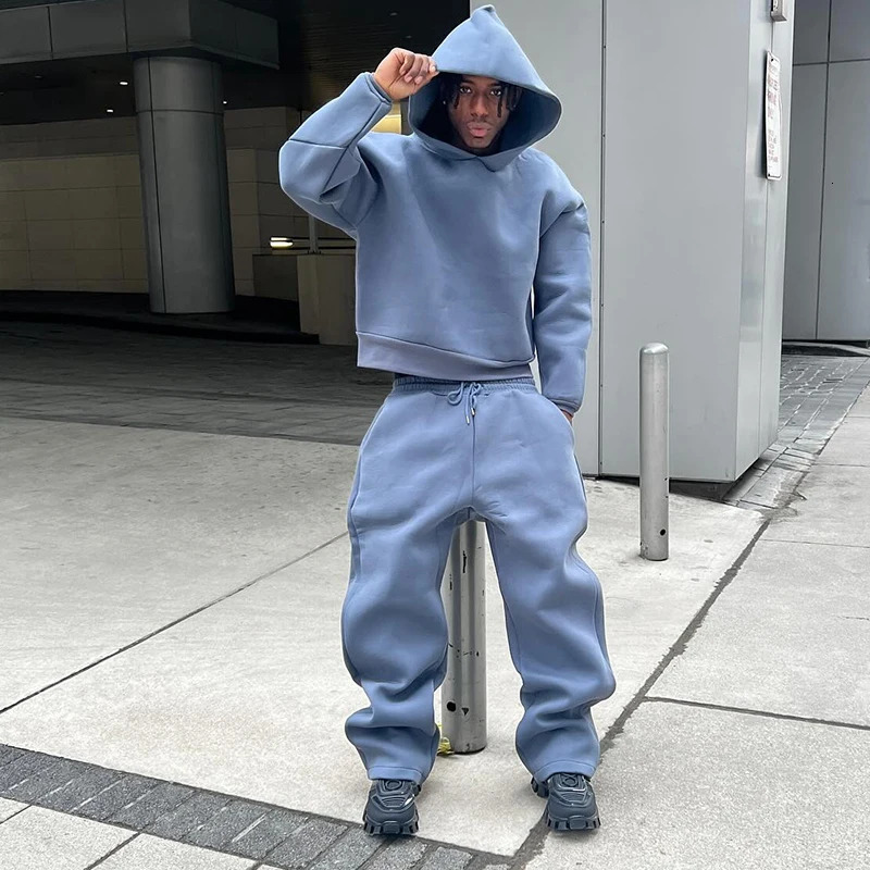 Mens Hoodie Set Solid Color Simple Sports Style Pullover Casual Loose Chic High Quality Two-piece Comfortable Warm Top 251204