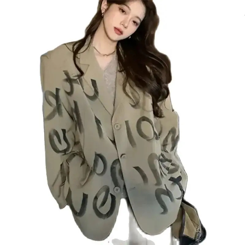 Printemps automne grande taille costume veste femmes mode ample décontracté hauts impression manteau Vintage bouton Blazer femme 251202
