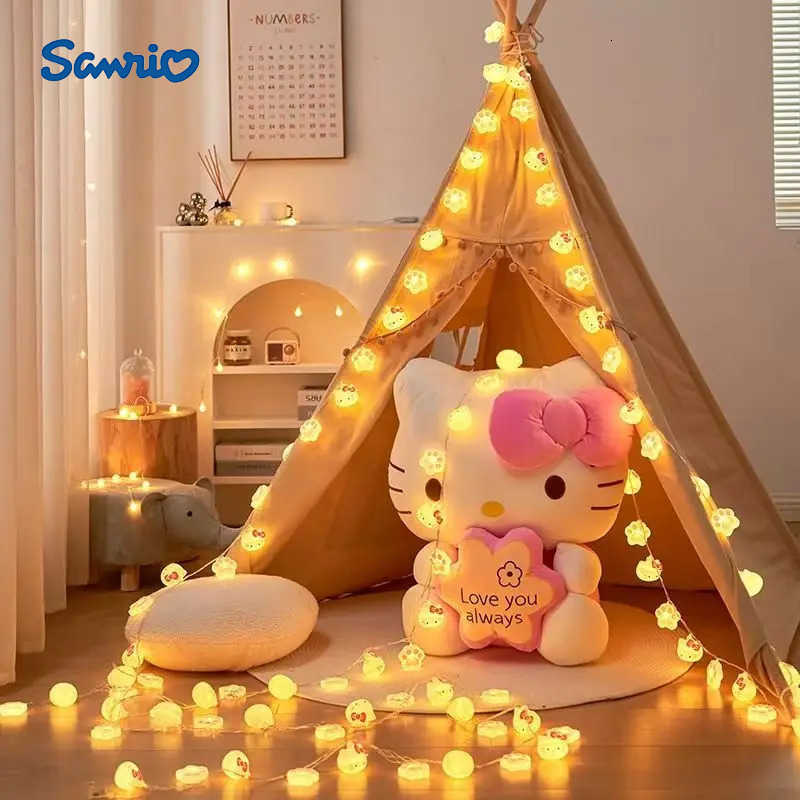 Sanrio New Hello Kitty LED Cat Head Pink Paws Cartoon Shaped Light String Birthday Childrens Day Trunk Surprise Decoration H251205-image-1087348453