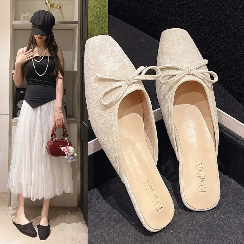 Femmes pantoufle mode bout rond peu profonde Mules chaussures carré talon bas robe diapositives dames sandale chaussures 251201