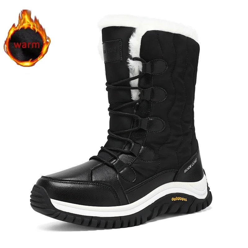 Bottes de neige d'hiver femmes anti-dérapant chaud doux en peluche bottes hautes à semelles épaisses durables chaussures de randonnée en plein ai