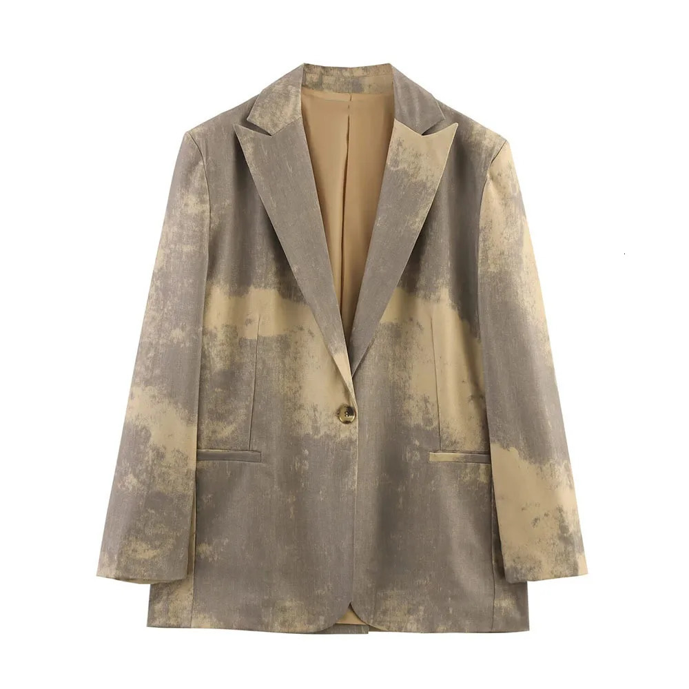 European and American womens clothing Spring and Autumn Fashion Retro Tie-Dye Print Minimalist Blazer Top 251202
