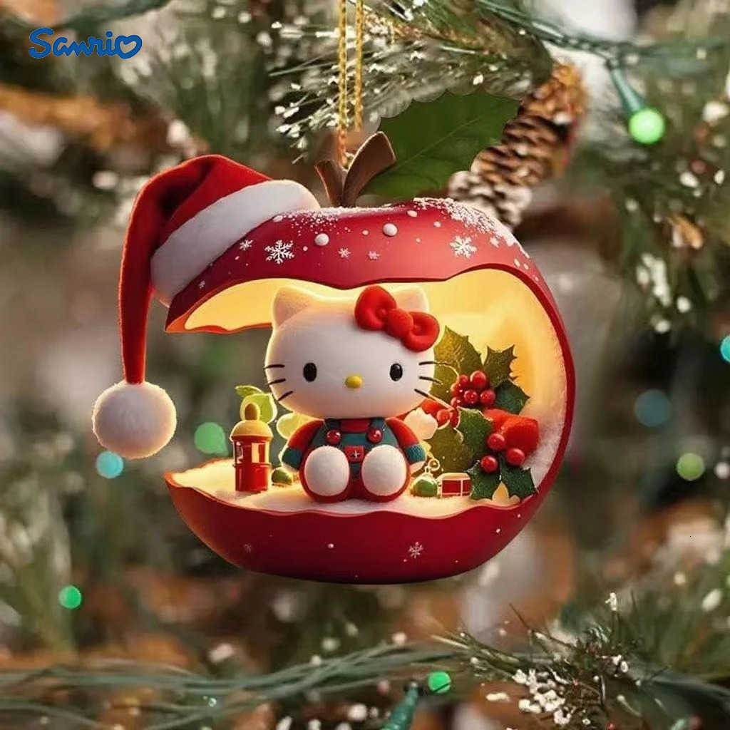 Sanrio Hello Kitty Christmas Pendant Girls Kawaii Car 2D Flat Ornaments Xmas Tree Hangings Kids Classic Toys Home Decor Children Gift H251205-image-1087316657