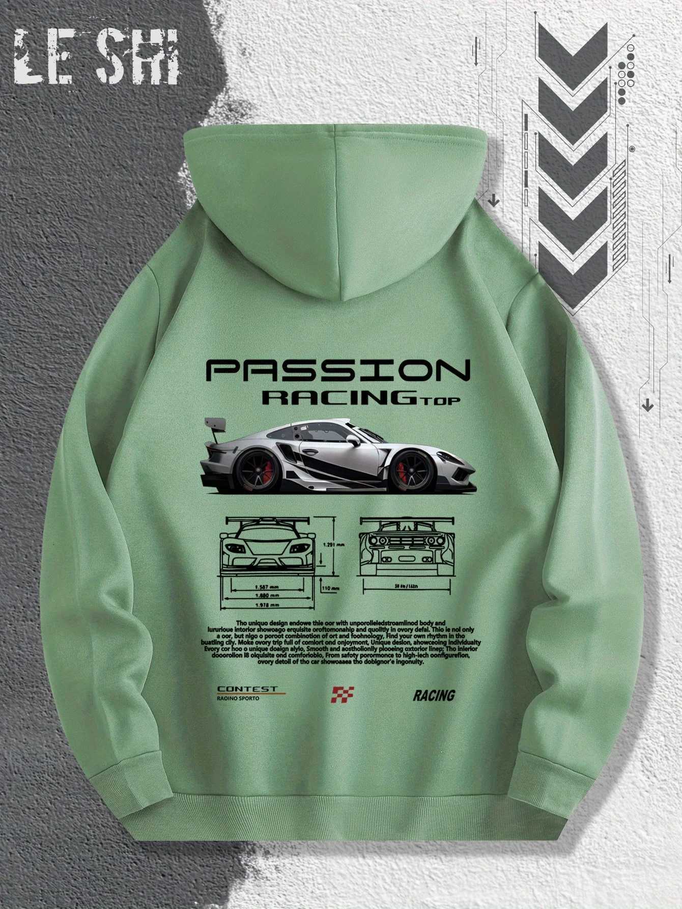 MenS Passionate Racing Graphic Hoodie Featuring Race Cars and Sports Car Illustrations Perfect for Everyday WearXJ251205