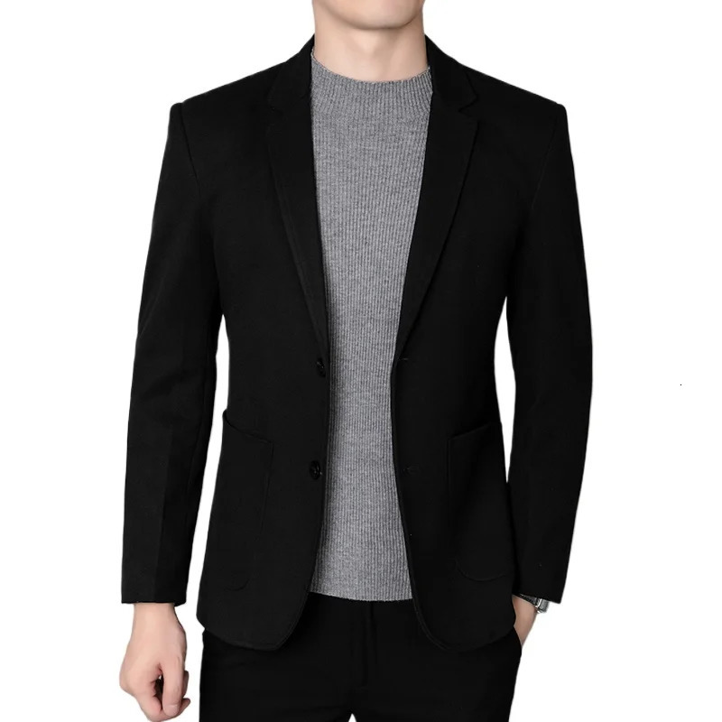 Blazer mode affaires beau gentleman version coréenne de style britannique décontracté mince couleur unie travail de mariage blazer en laine 25120