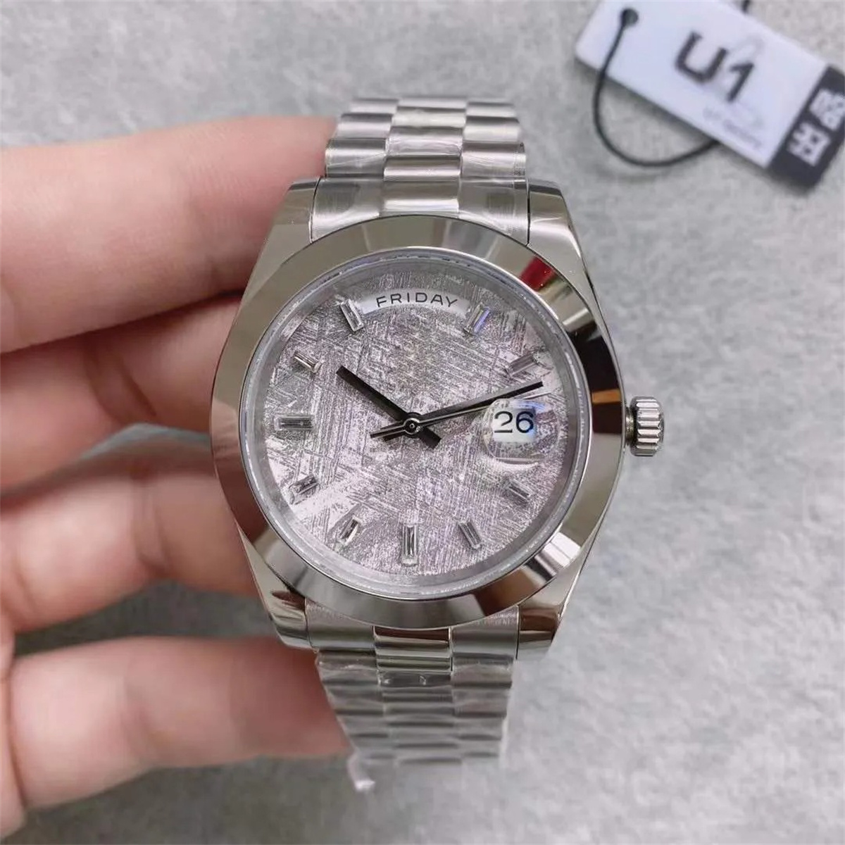 U1 Top-grade AAA ST9 Watch 40MM Diamond Silver Dial Fluted Bezel Watches Automatic Mechanical Movement Sapphire President Steel Stainless Mens Wr