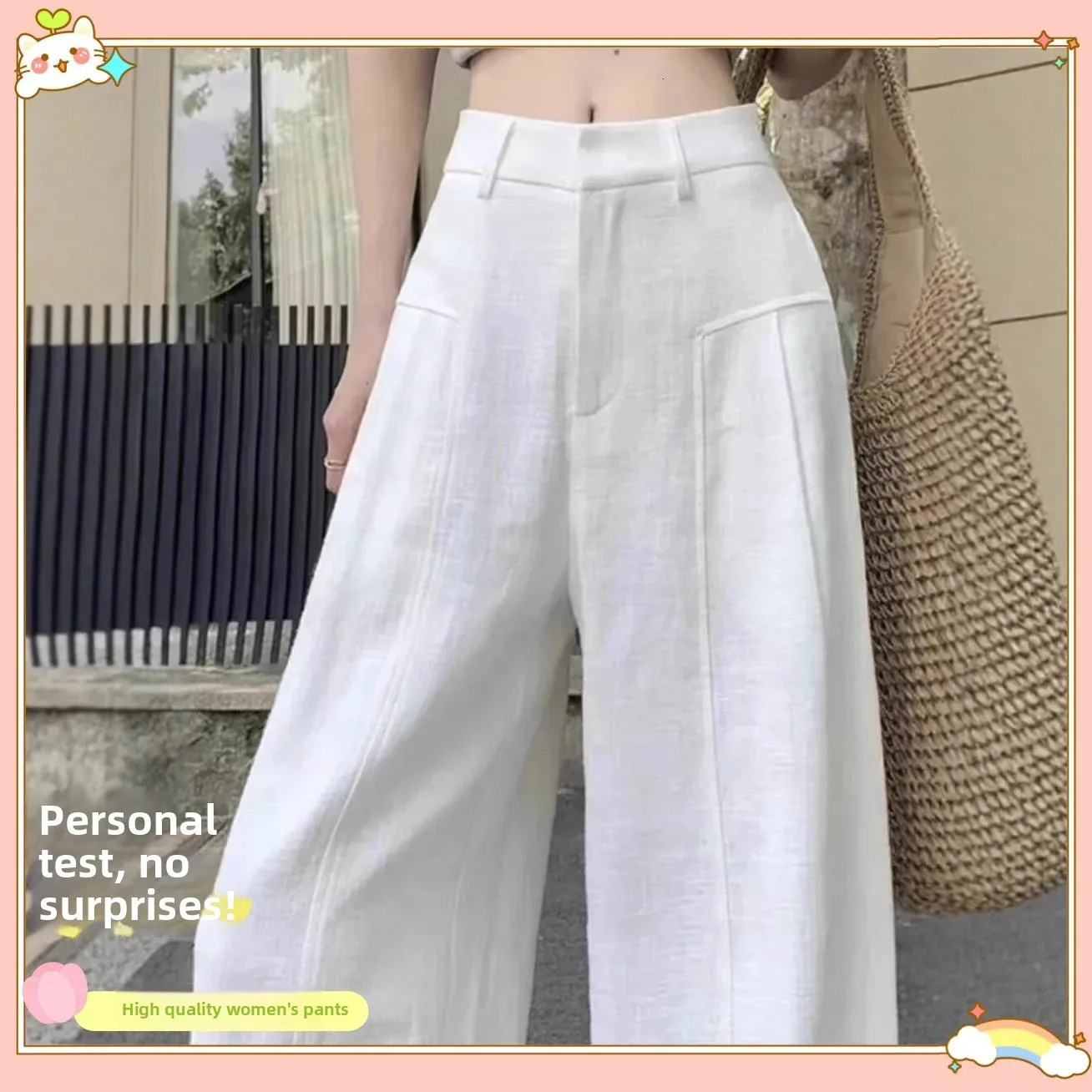 White Linen Wide Leg Pants Women Summer Thin High Waist Draped Straight Cotton Linen Suit Casual Trousers Comfortable Fit 251204