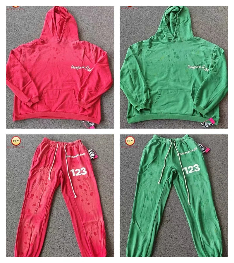 Multicolor RRR123 Hoodie Sweatpants 24SS Mens Womens Washed Graffiti High Street Vintage High Quality 11 Coats Suit 251129