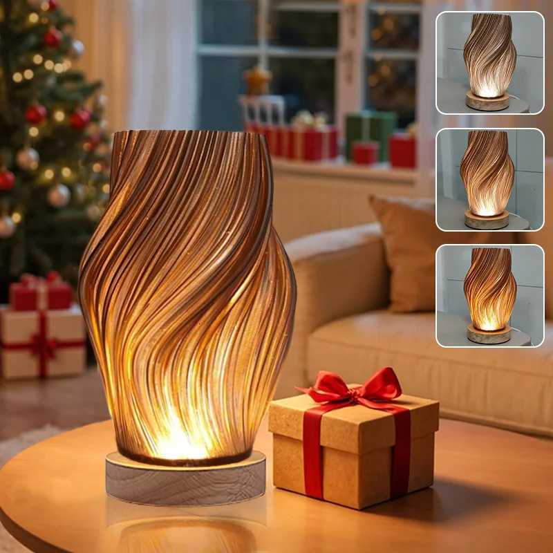 Lampe de table minimaliste moderne de couleur crème avec base en bois avec trois températures de couleur réglables Idéale pour le salon M251205