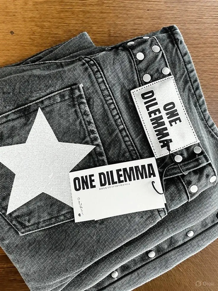 Gothique Femmes ONE DILEMMA Jeans Y2K Vêtements Mode Paillettes Étoile À Cinq Branches Rivet Rétro Jeans Taille Moyenne Pantalon Large 251205