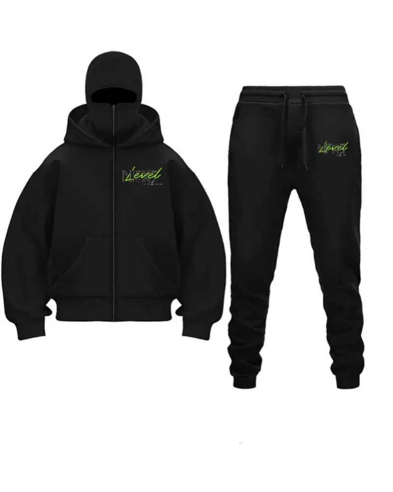 Mens hooded long sleeved sweatshirt set for autumn and winter daily casual sportswear comfortable and versatile solid color f X251205