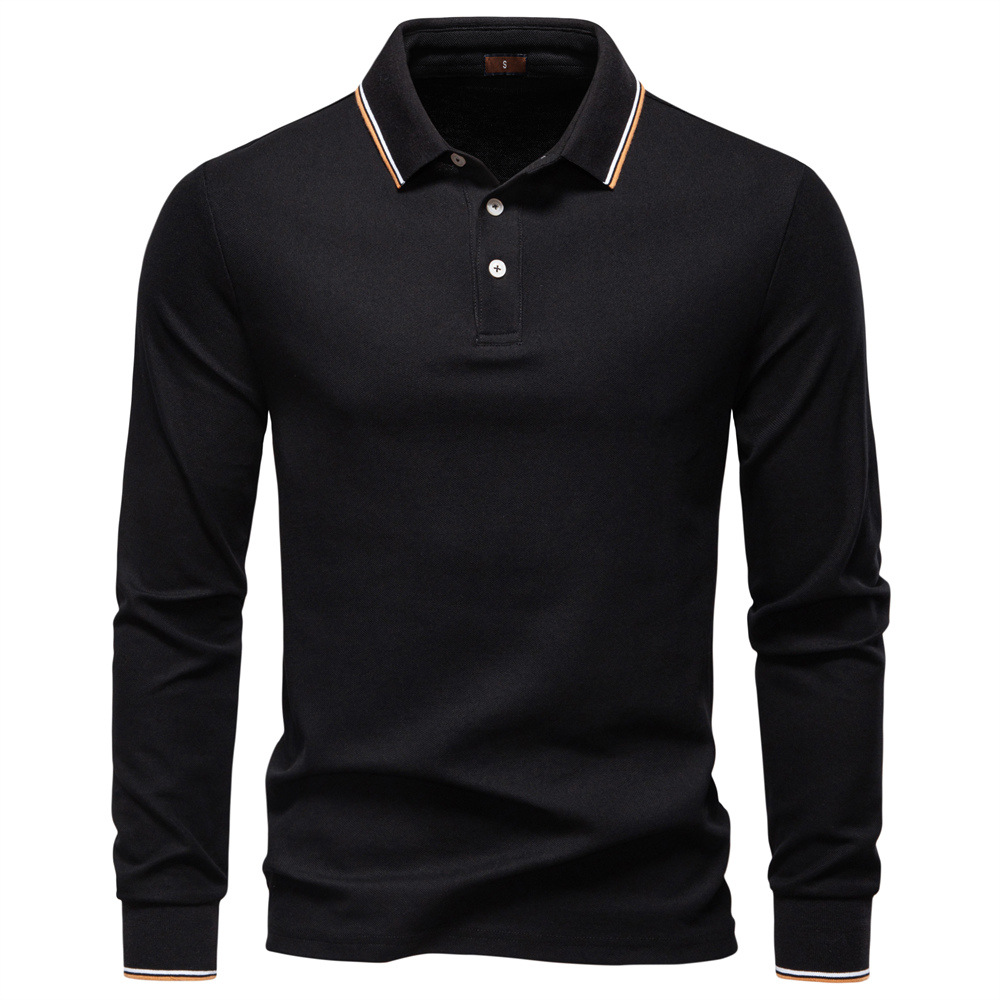 polo shirt Men's Long Sleeve Polo Shirt Solid Color Collar T-Shirt Business Casual Four Season Wearable Top European size: S-2XL