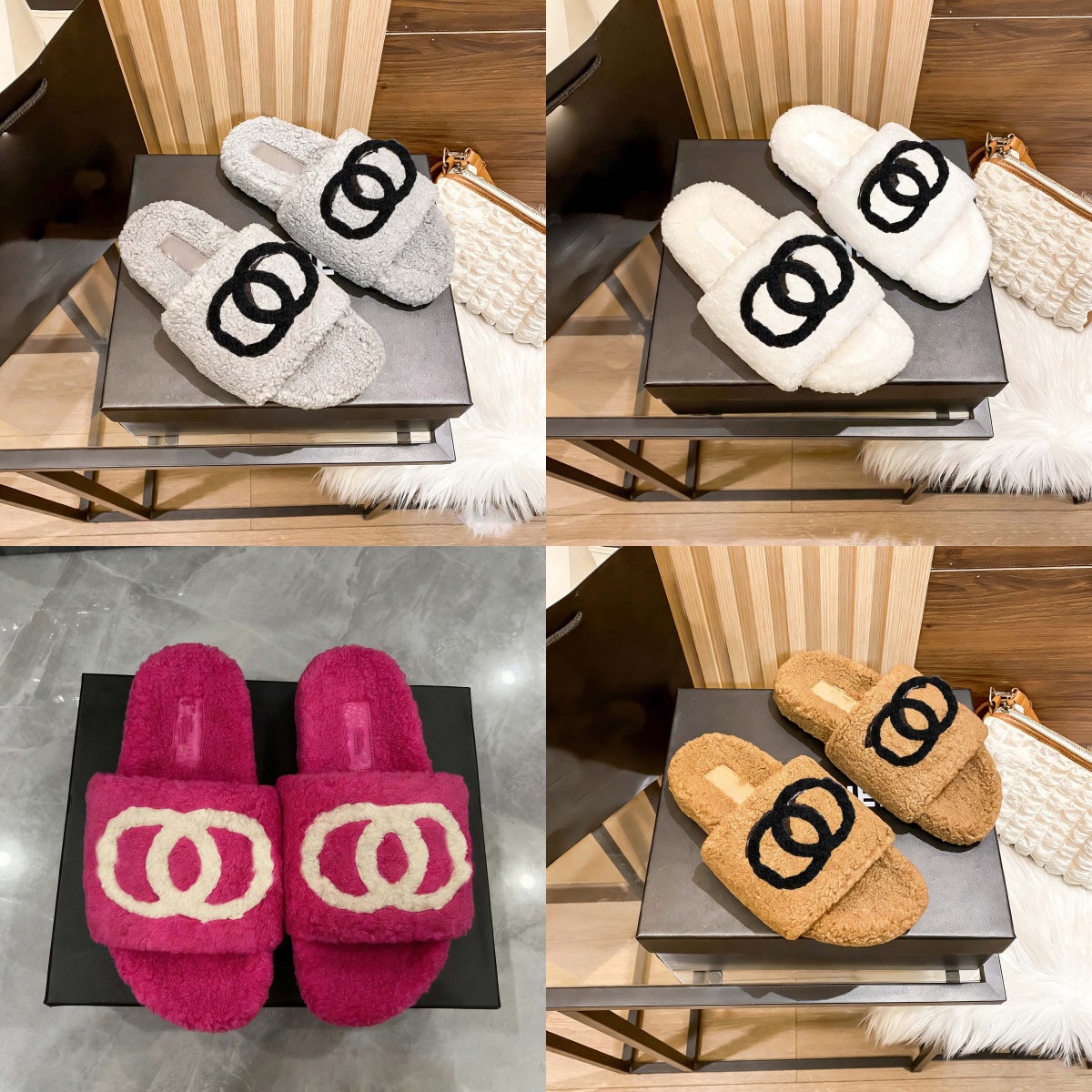 Pantoufles de créateurs Femmes diapositives Rétro style de fourrure curseur de laine d'agneau chaud Sandal Slide Plate-forme Sandales pantoufle h