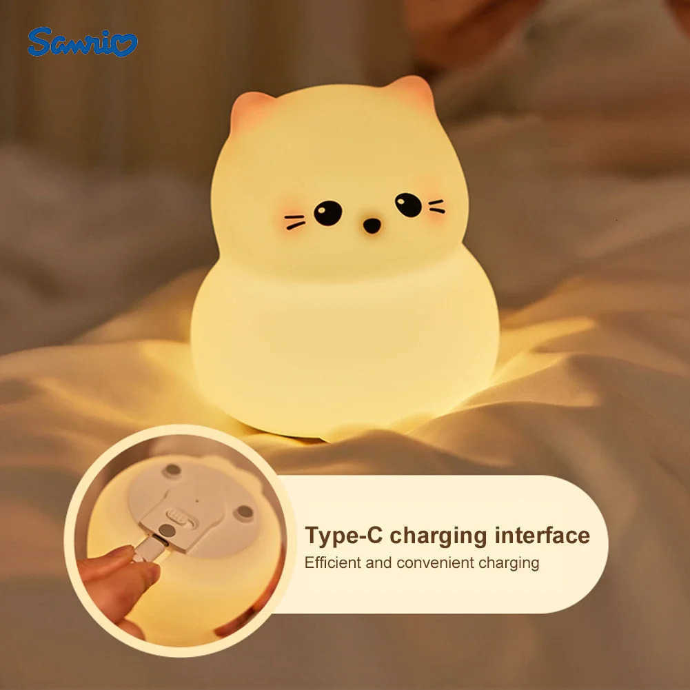 Sanrio Guardian Kitty Silicone LED Night Lights USB Rechargeable Sleep Night Lamp Timing Bedside Room Decor Kids Baby nightlight Gift H251205-image-1087349613