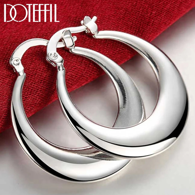 DOTEFFIL 925 Sterling Silver Circle Smooth U Shape Big Hoop Earrings For Women Wedding Engagement Jewelry 251201