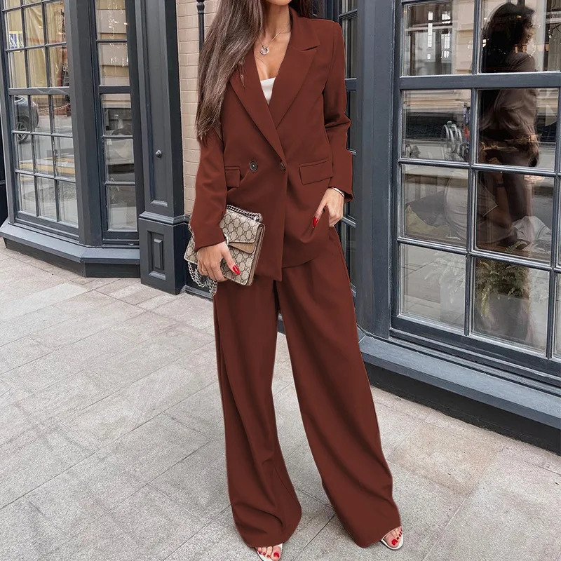 BAMBOOboy mode solide blazer costume et pantalon à jambes larges deux 2 pièces ensemble pour les femmes automne hiver bureau dames tenue de rue 2