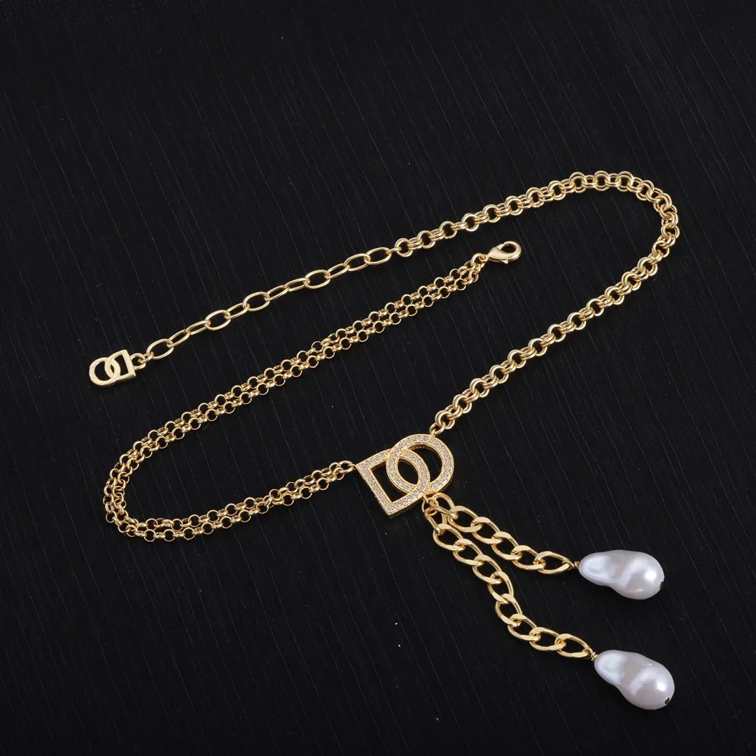 Designer Collier Boucle d'oreille Ensemble Bijoux pour Femmes Filles Dames Diamant Lettre Perle Pendentif Combinaison Charme Or Cadeau Bijoux Ens