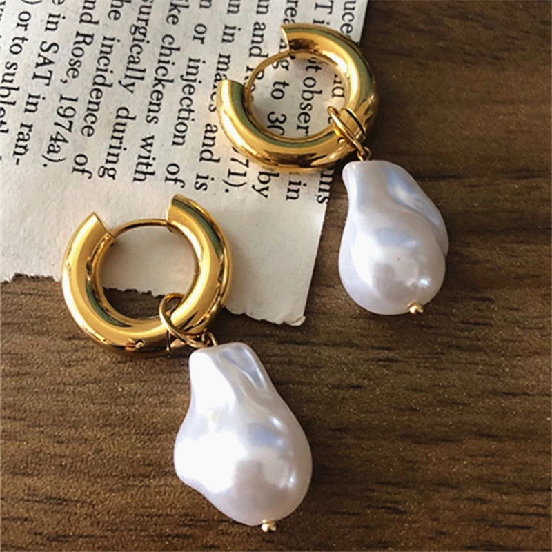 Clips d'oreille en acier inoxydable, Vintage, perle baroque, pendante, bijoux, cadeau de fête, mode 251205