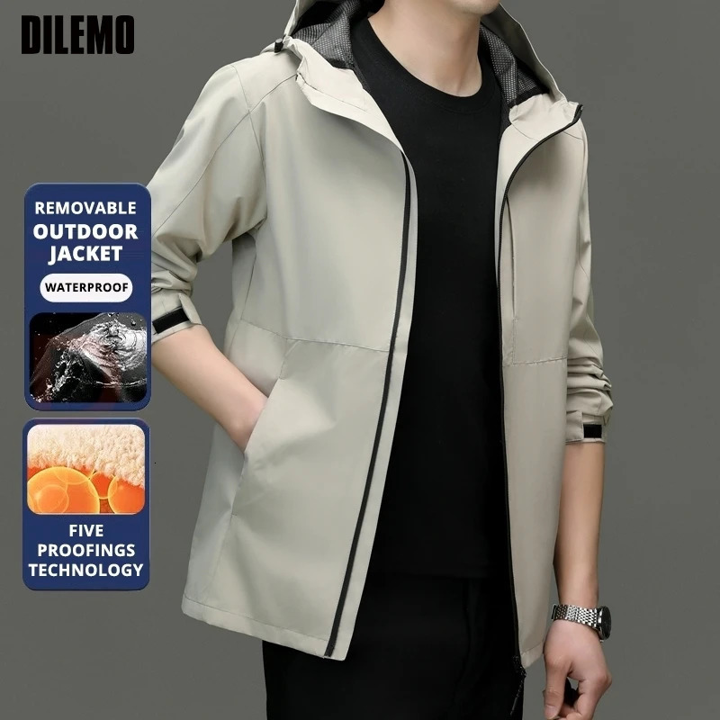 Top Grade Trois Preuve Tissu Hommes Soft Shell Veste Extérieure À Capuchon Coupe-Vent Casual Manteaux De Sport Casquette Détachable Outwear 25120