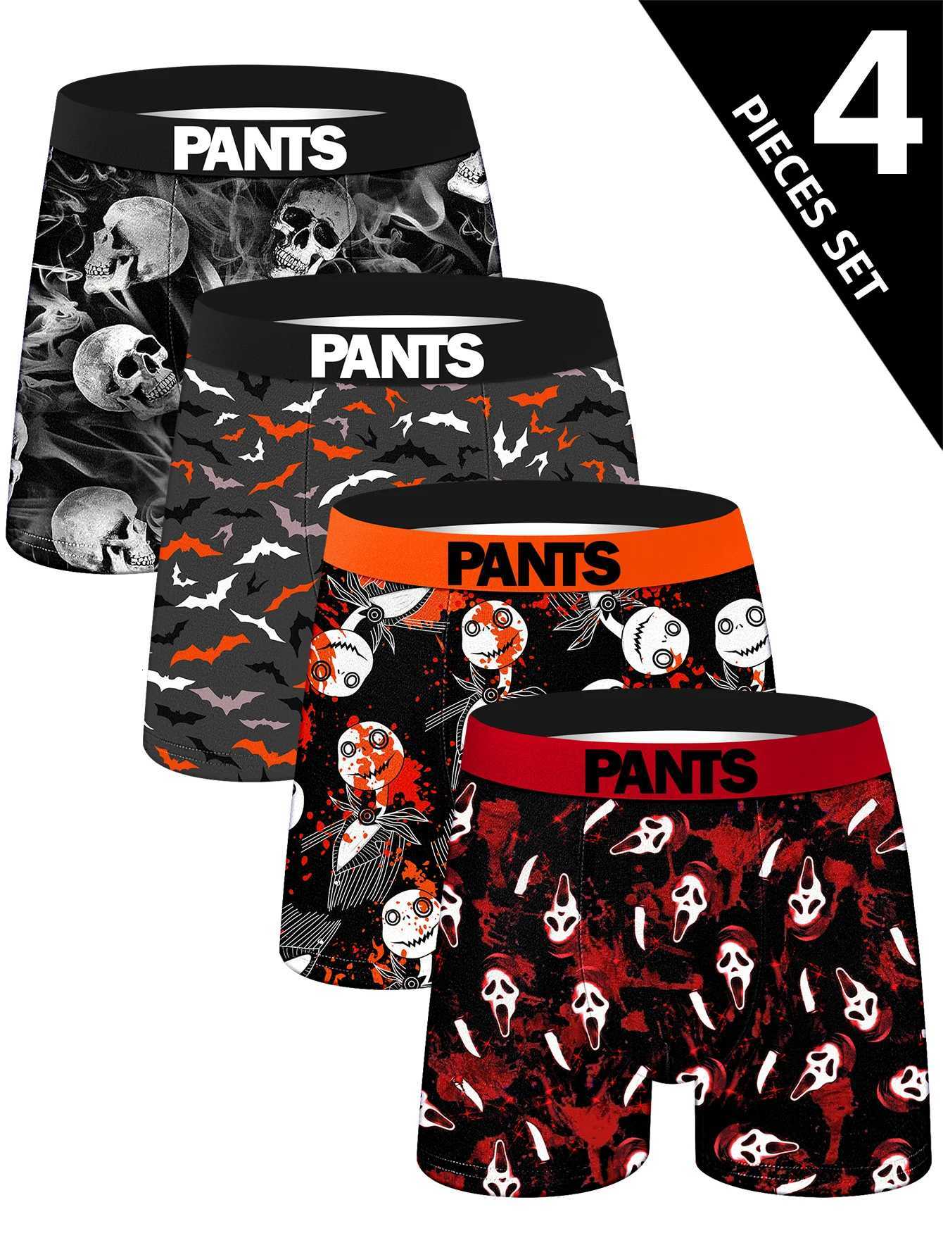 4 Pieces Mens Underwear Soft Comfortable Breathable Mens Boxer Briefs Skull Mens Boxers Sports Casual Fashionable Shorts X251205