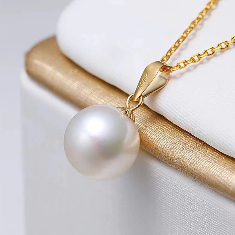 YUNLI Real 18K Yellow Gold Necklace Pendant Round Natural Freshwater Pearl Pure AU750 Fine Jewelry for Women PE016 251203