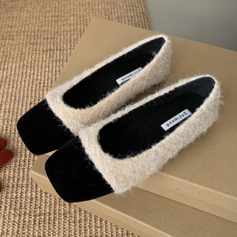 Confortable et chaud en peluche Mary Jane chaussures femmes mode bout carré ballerines élégantes chaussures décontractées en plein air Zapatos De