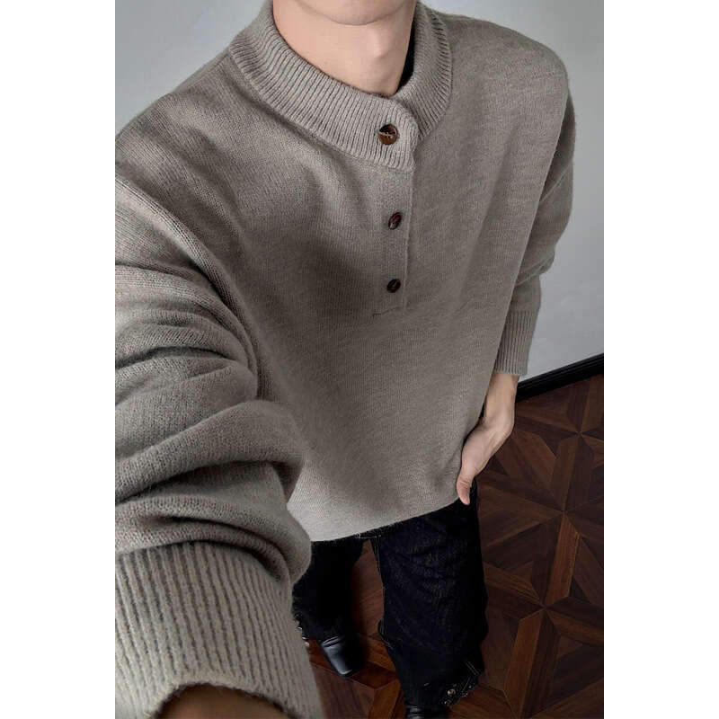 Men's sweater solid color men clothes Spring Autumn warm Henry shirt acrylic Trendy Brand vacation commute