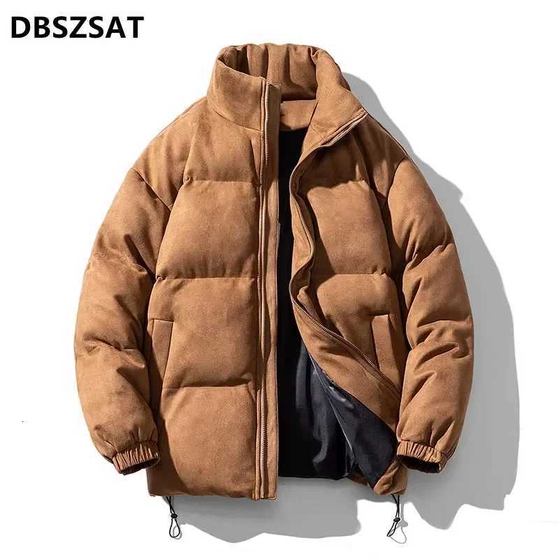 New Retro Parkas Coat 2027 Streetwear Winter Men Various Color Bubble Jacket Oversize Warm Solid Coat Faux Suede Puffer Jacket M251205