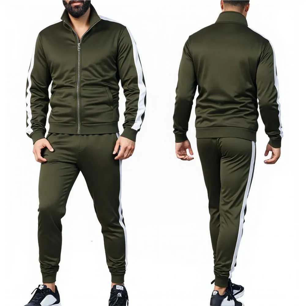 Mens Casual Tracksuit Zip Up Stand Collar Jacket Sweatpants Classic Striped Suit for Men Fall Winter Daily Outdoor Streetwear X251205