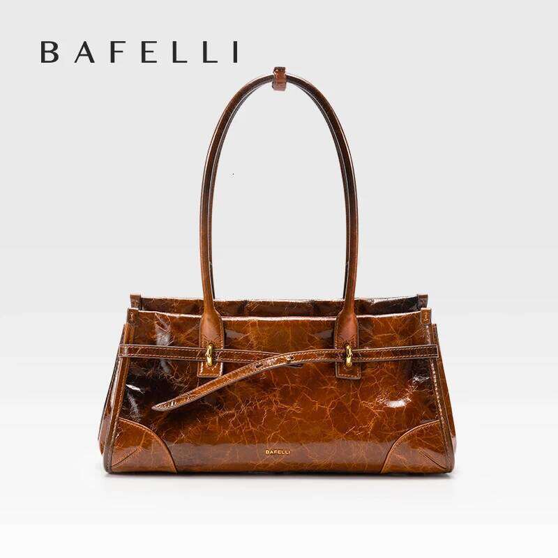 Designer bag 52 Genuine Boston Women's 2025 New Oil Wax Leather Baguette Bag Shoulder Crossbody Vintage Large Capacity