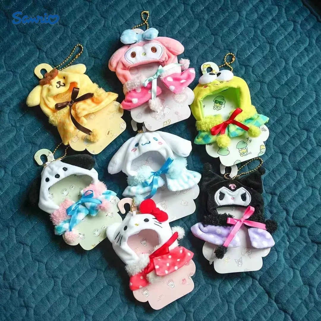 Sanrio Plush My Melody Kuromi Hello Kitty Cinnamoroll Pochacco Cartoon Doll Cape Clothes Pendant Keychain Girls Gift H251205-image-1087317007