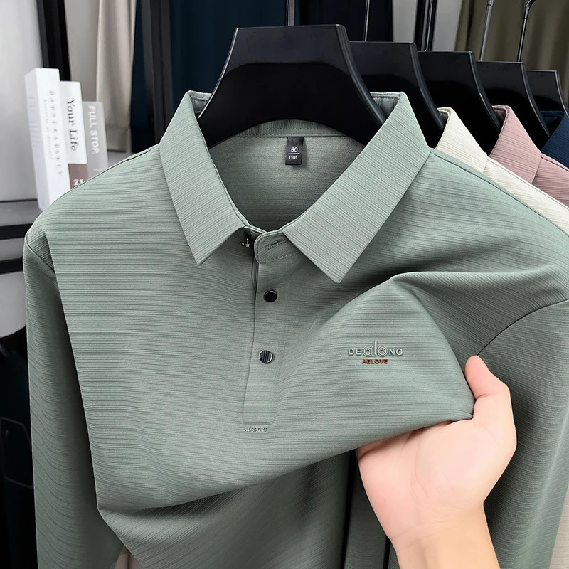 Mens Long sleeved T-shirt Spring and Autumn Style Middle aged Collar Loose Polo Top 251203