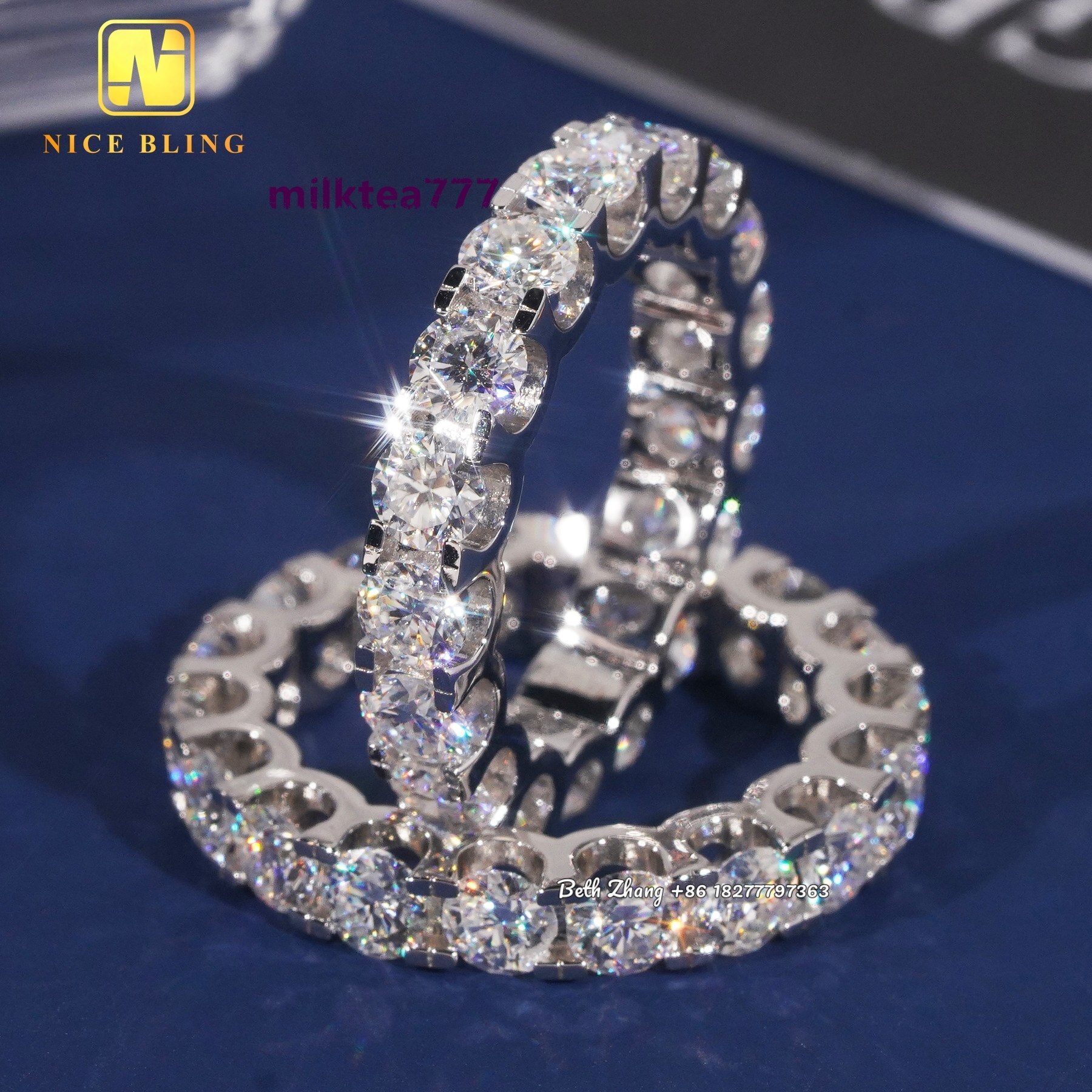 Bagues de Tennis en diamant Moissanite VVS de 4mm, bijoux en argent tendance pour hommes et femmes, bandes de fiançailles et de mariage
