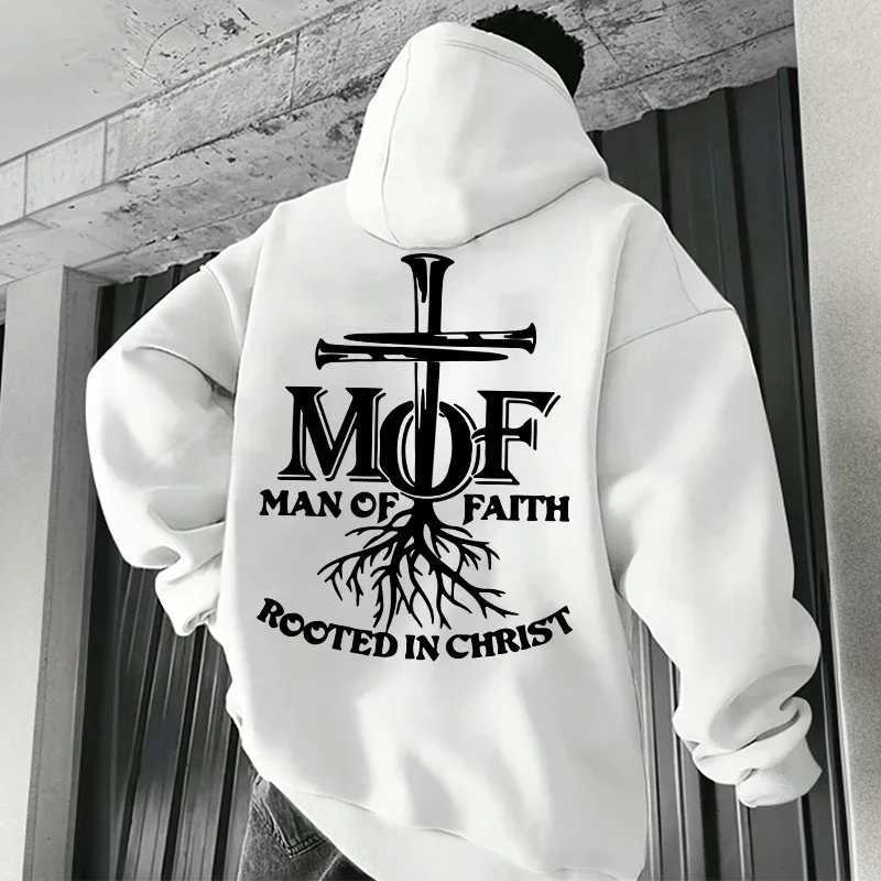 2025 Hot Sale Mens Hoodie Man of Faith Jesus Print Hooded Sweatshirts Autumn Winter Daily Casual Sporty Fashion Hoody OuterwearXJ251205