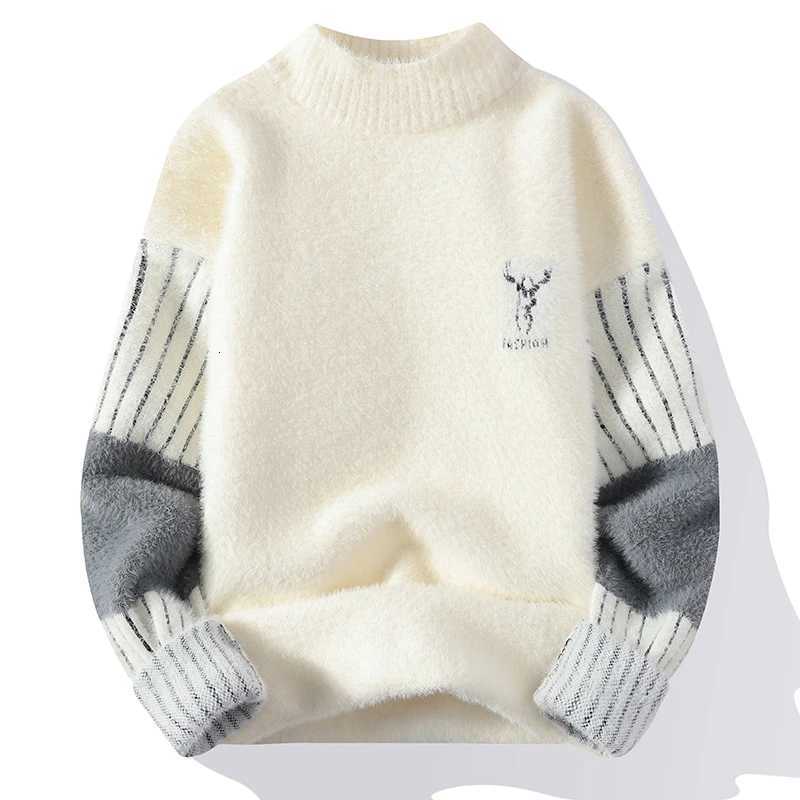 Pull tricoté épais à col Semi-haut d'hiver avec épissage anti-boulochage pour hommes pull imprimé décontracté à manches longues W251205