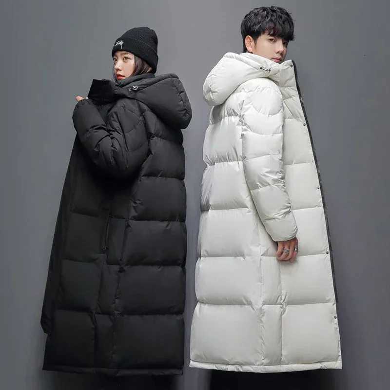 Mens Winter Long Down Jacket Brand Trendy Solid Color Hooded White Duck Down Parka Women Outdoor Ski Clothes Lightweight Coat M251205