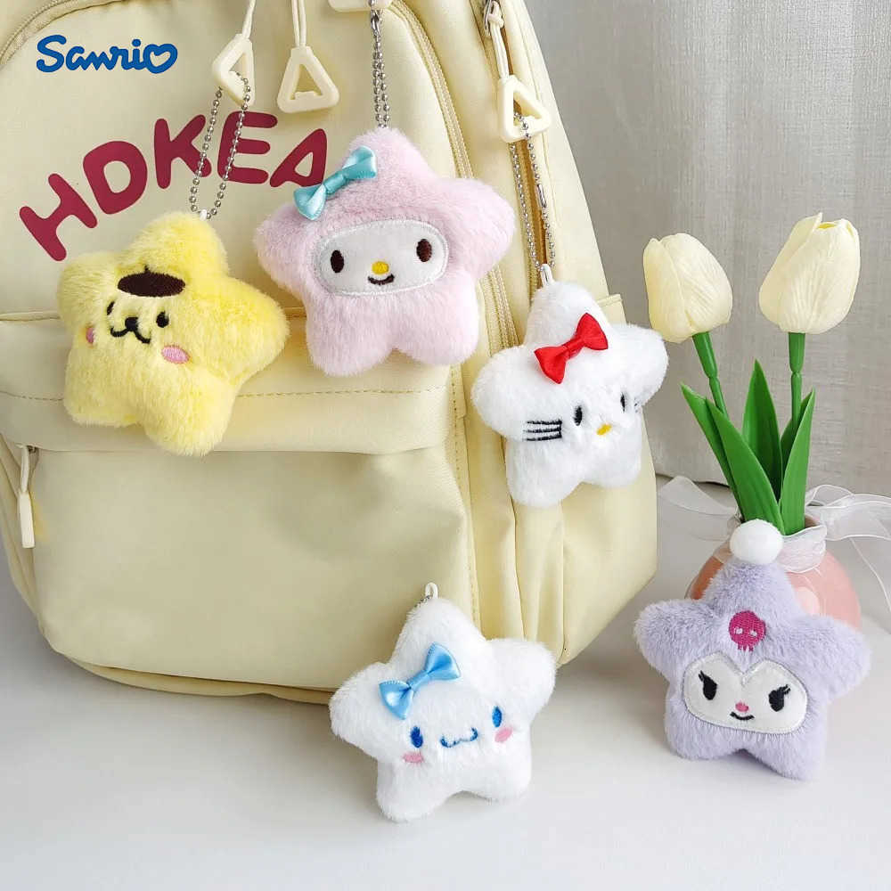Sanrio Stuffed Hanging Keychain Hello Kitty Kuromi Cinnamoroll Star Cute Cartoon Doll Bag Accessories Ornament Keychains Gifts H251205-image-1087317612
