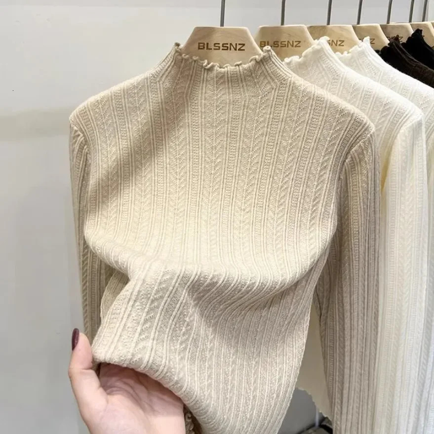 Automne hiver chic bas pulls femmes mode col roulé Pull mince à manches longues tricoté pulls doux chaud Pull Femme Top251129