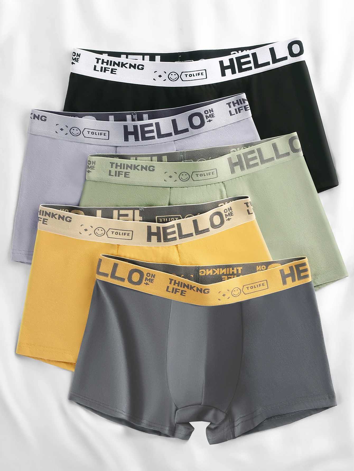 5 pièces Ensemble de sous-vêtements pour hommes Personnalité à la mode Mode Hommes Boxer Briefs Confortable Doux Respirant Athleisure Shorts pour