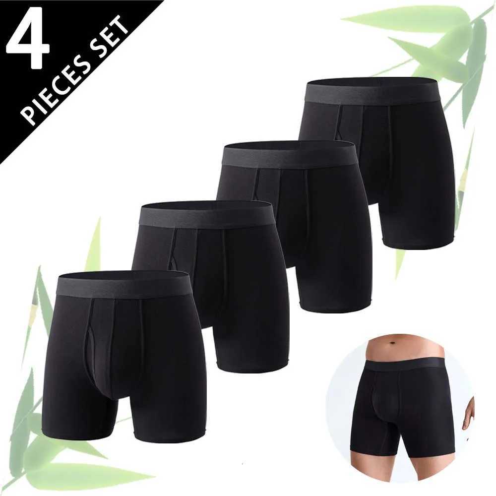 4Pcs Mens panties Bamboo Fiber Long Boxers for Boxers man Solid Color Soft Touch Mens underpants U Pouch Design Man Underwear X251205