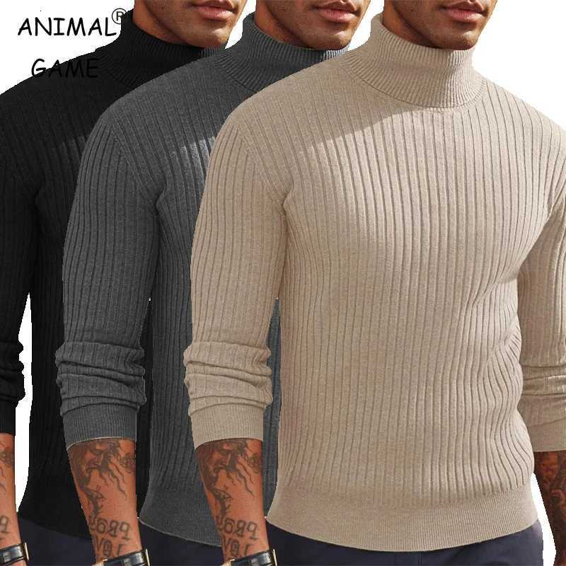 Automne hommes Slim Fit à manches longues pull à col roulé décontracté tricoté pulls en plein air hiver chaud épais lourd haut W251205