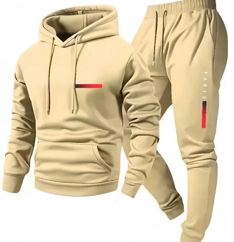Sweat à capuche à capuche et cordon de serrage pour hommes Ensemble de survêtement décontracté de style streetwear en deux pièces pour le printem