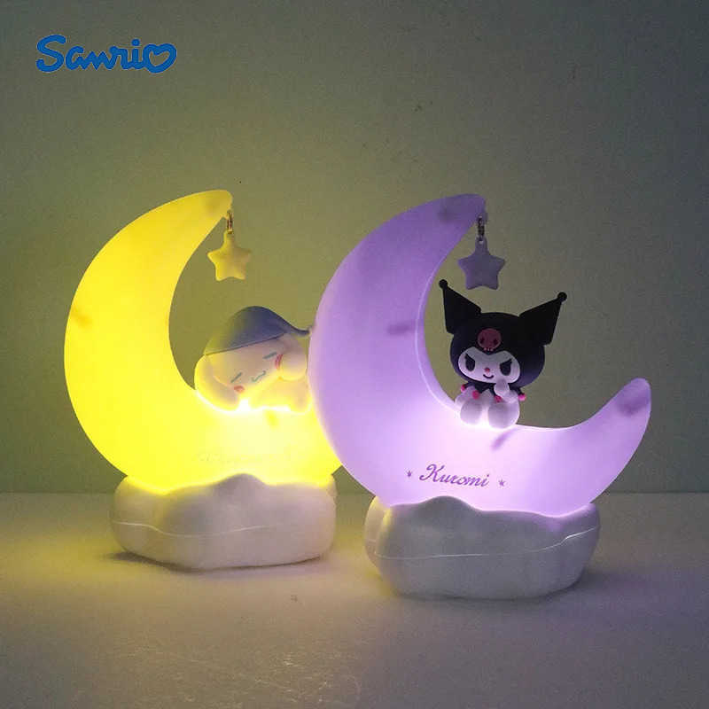 Sanrio Genuine Cute Kuromi Cinnamoroll Crescent Beautiful Dream LED Light-emitting Ornaments Cute Night Light Childrens Gift H251205-image-1087347534