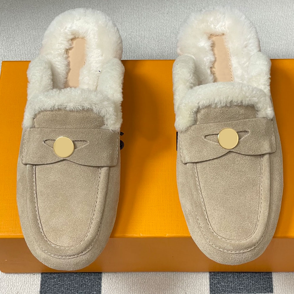 Womens designer suede mule autumn winter mules Shearling lining flat casual luxury mules warm comfort Indoor outdoor slippers top quality with box