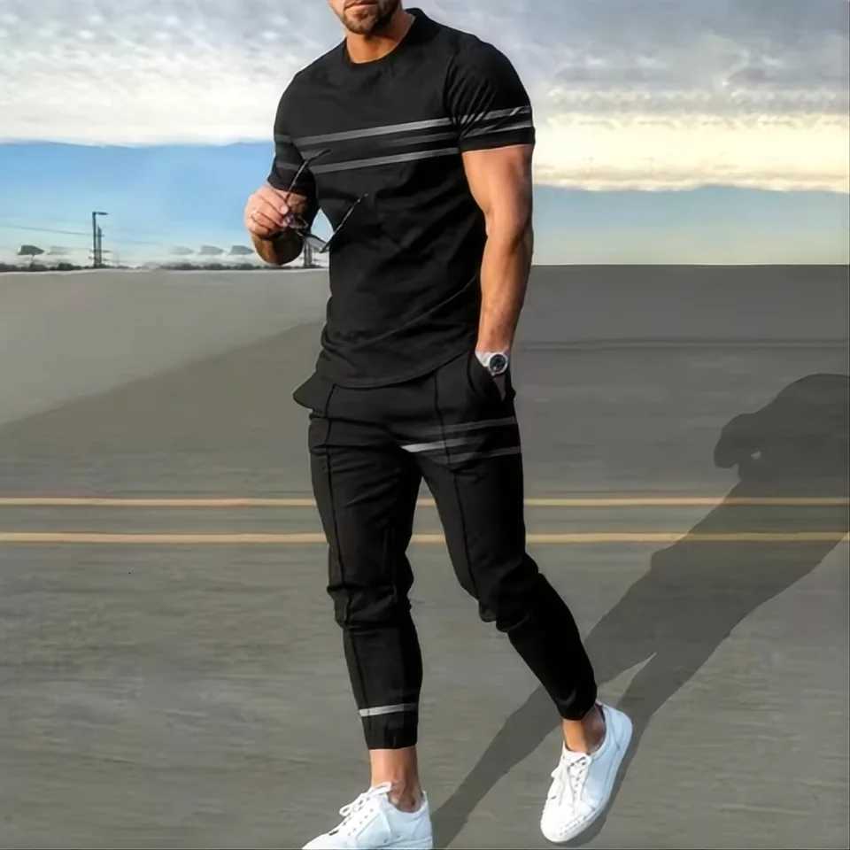 Ensemble de vêtements de sport de basket-ball d'été T-shirt à manches courtes Pantalon long Ensemble de deux pièces Vêtements de sport pour homme