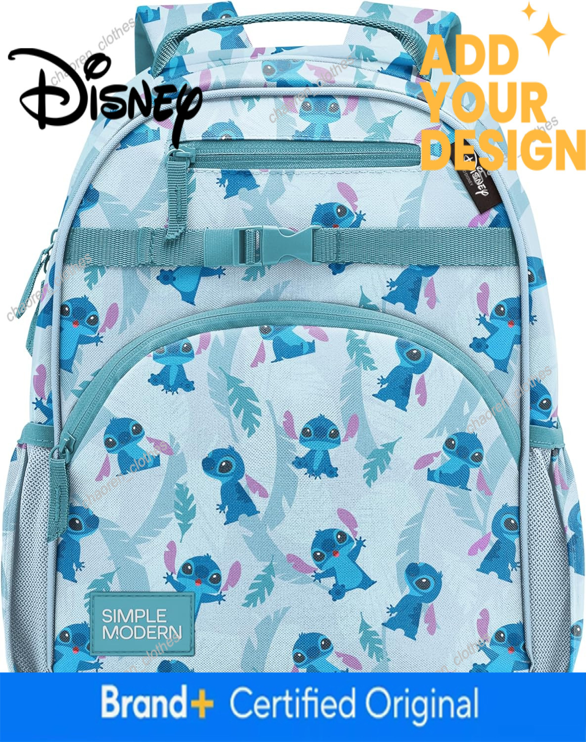 custom Simple Modern Large Disney School Girls and Boys Elementary Backpack for Teen Fletcher Collection Kids - 16" tall | Tropical Stitch