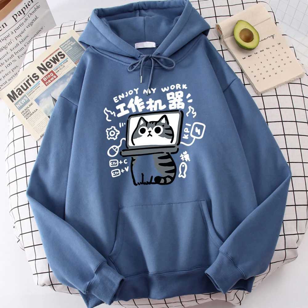Cartoon Cat est une machine de travail abstraite Mans Pull Confort Harajuku Wei Vêtements Loisirs Jeunes Sweat à capuche Jeunes Cartoon ClothingX