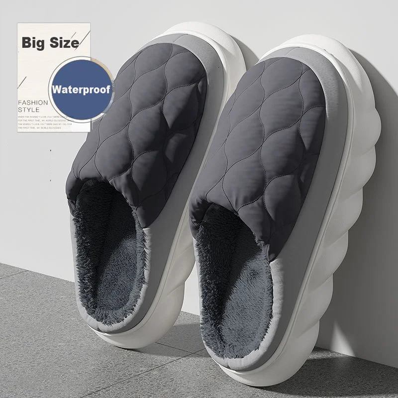 Winter Casual Mens Slippers Indoor Waterproof Home Shoes Fur Flat Warm Fashion Couples Bedroom Houseshoes Large size 48/49 251201