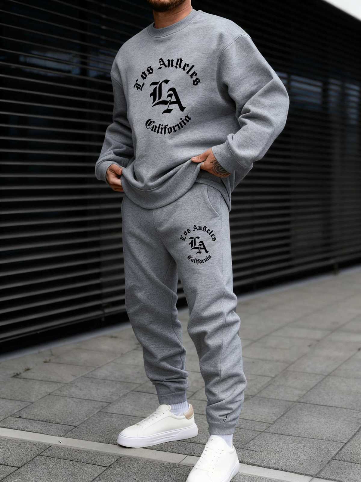 California Letter Creativity Printed Men Jogging Suits O-Neck Soft Sweatshirt Set Fleece Fashion Sweatpant Loose Comfy Pants X251205