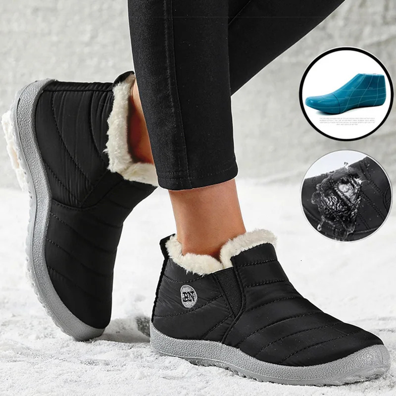 Femmes bottes bottes d'hiver imperméables chaussures de fourrure femmes sans lacet bottines neige Botas Mujer 2025 chaussures d'hiver Couple bott